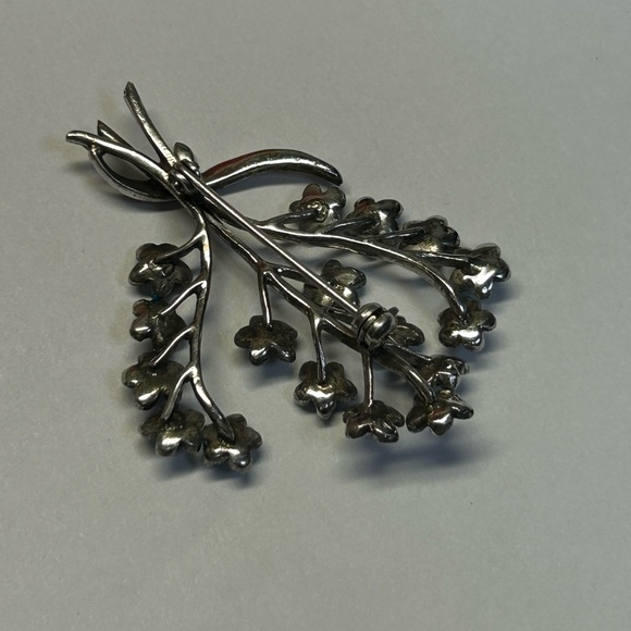 Vintage 1930s Germany Sterling Silver Enamel Marcasite Flower Bouquet Brooch pin